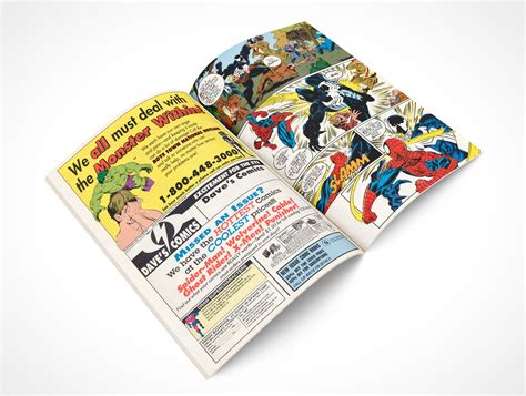 Comic Book Mockup High Angle View Pages Facing Up Rotated To 45°