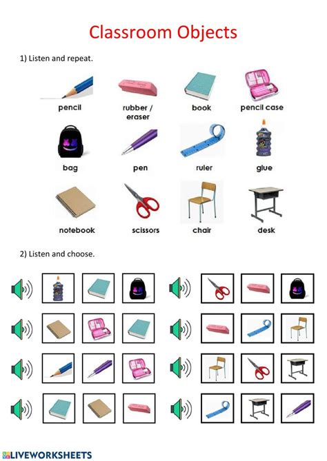 Classroom Objects Online And Pdf Exercise This Is An Interactive