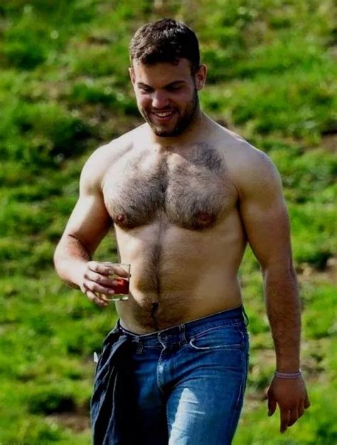 Shirtless Male Muscular Beefcake Beard Hairy Chest Hunk Body Jock Photo