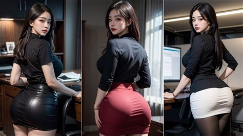[4k] ai art skirt lookbook late shift at the office with your cute coworker ~ youtube