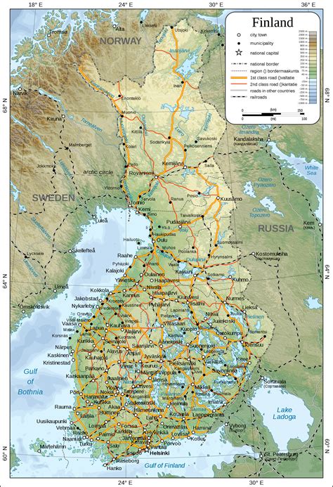 Large Detailed Physical Map Of Finland With All Cities Roads Railways