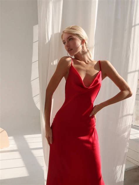 Red Silk Slip Dress Silk Slip Dress Of Midi Length Red Cowl Etsy