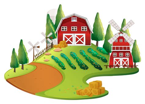 Farm Scene With Crops And Barn 445594 Vector Art At Vecteezy