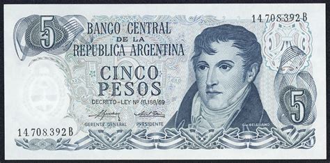Argentina 5 Pesos Banknote 1976 General Manuel Belgranoworld Banknotes