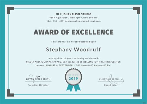 Free Training Excellence Award Certificate Template In Adobe Photoshop