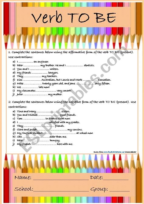 Verb To Be Exercises Esl Worksheet By Lilix