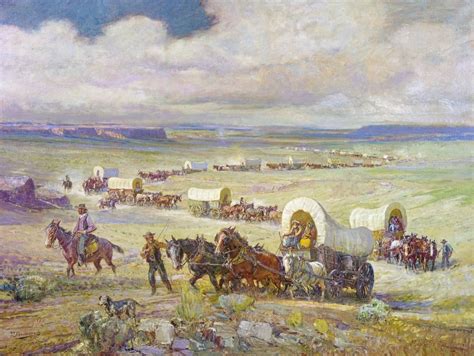 Wagon Trail Na Wagon Train Of Settlers Crossing The Plains Of The