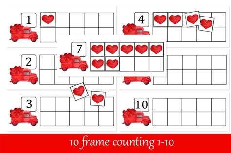 Valentine Ten Frame Counting Flashcards Montessori Math Etsy