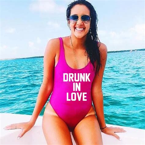 Drunk In Love One Piece Swimsuit Love T Bikini Letter Print Women Swimsuit Bride Beach Wear