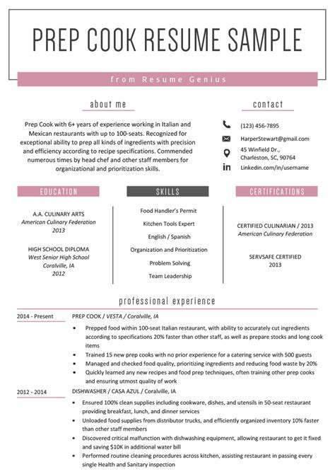 Choose from a wide variety of medicine resume examples ranging from nurse to senior doctor. Prep Cook Resume Example & Writing Tips | Resume Genius