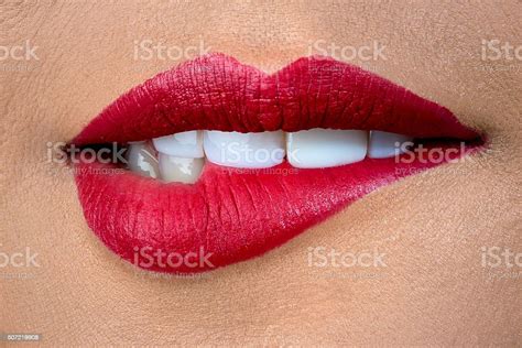 Biting Red Lips Stock Photo Download Image Now Istock