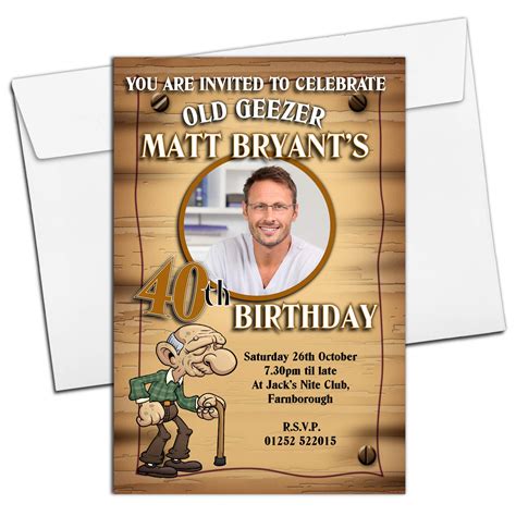 Buy 10 Personalised Mens Old Geezer Birthday Party Photo Invitations