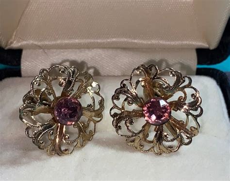 Antique Screw Back 14kt Gold Earrings With Amethyst Etsy