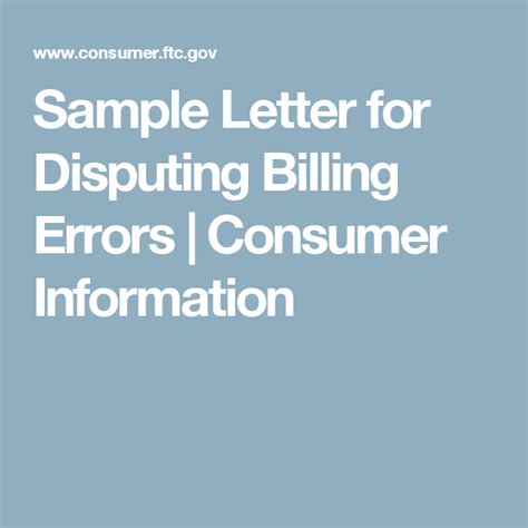 Sample Letter For Disputing Billing Errors Consumer Information