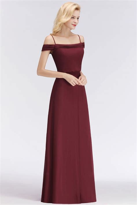 Long Off The Shoulder Elegant Burgundy A Line Bridesmaid Dress