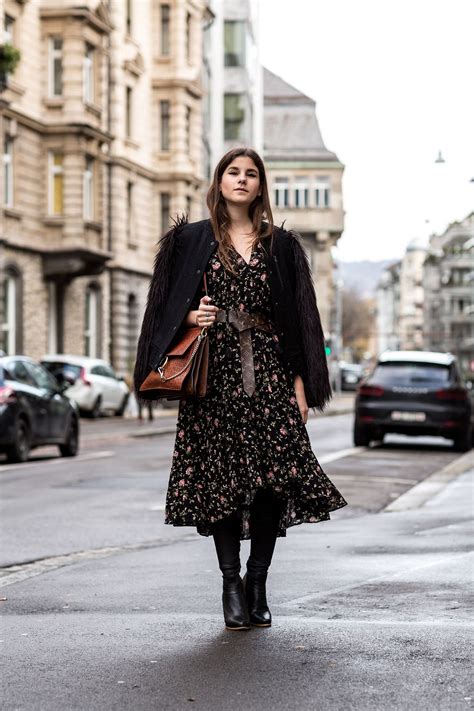 How To Style A Midi Dress In Winter Floral Dress Outfits Winter