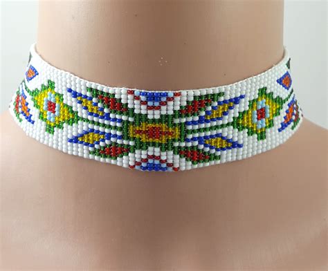 Native Seed Bead Choker Wide Beadwork Necklace Native Etsy