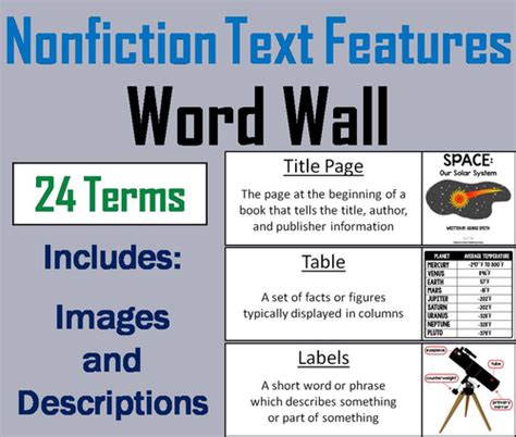 Nonfiction Text Features Word Wall Cards Teaching Resources