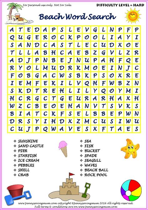 Word Search Beach Hard Version Pdf Penny Saving Mum Kids Word