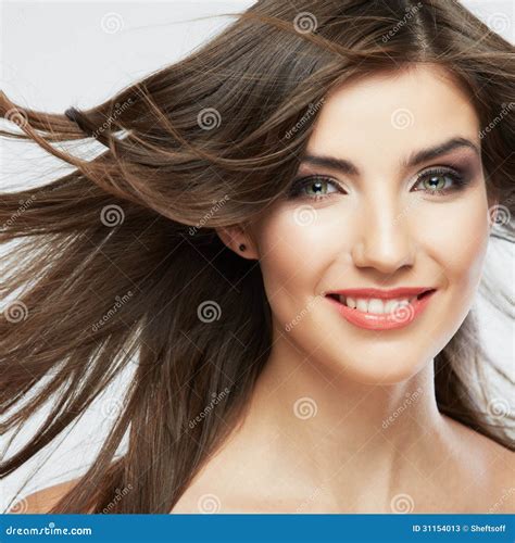 Woman Face With Hair Motion On White Background Isolated Stock Photos
