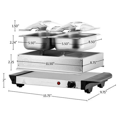 Ovente Electric Food Buffet Server With 2 Stainless Steel Warming Pan