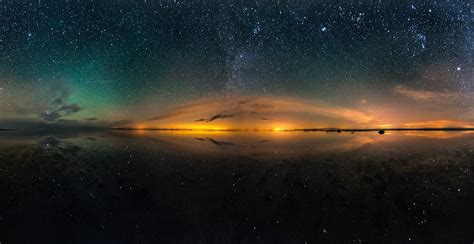 Stars Landscape Night Long Exposure Reflection Lake Multiple