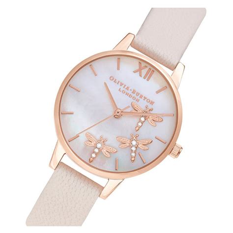 Olivia Burton Dancing Dragonfly Blush Faux Mop Dial Pearl Pink And Rose