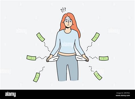 Frustrated young woman with empty pockets suffer from bankruptcy