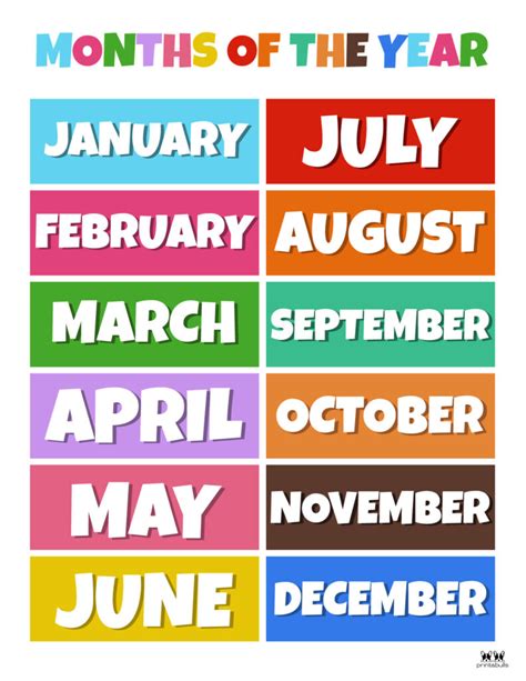 Printable Months Of The Year Chart Printable Jd