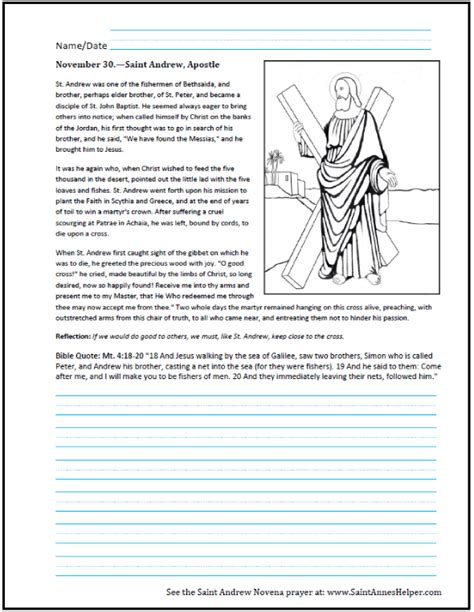 Saint Andrew Worksheet: Catechism Religion Class