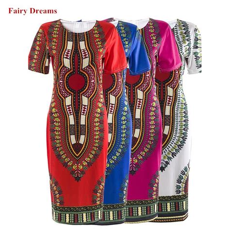 Women African Clothes Dashiki African Print Dresses Short Sleeve