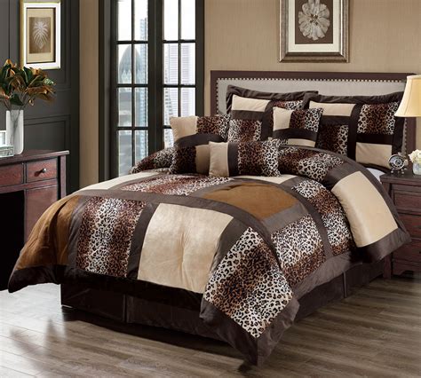 7 Piece Cal King Leopard Patchwork Micro Suede Comforter Set Ebay