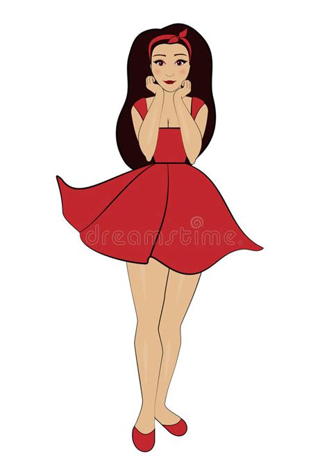 cute girl in a red dress standing beautiful woman smiling stock vector illustration of light