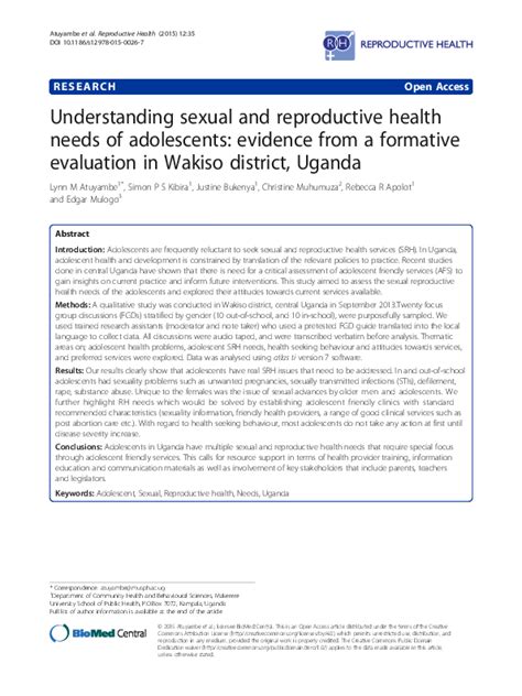 Pdf Understanding Sexual And Reproductive Health Needs Of Adolescents