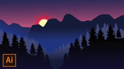 Adobe Illustrator Tutorial Morning Mist Mountain Landscape Flat