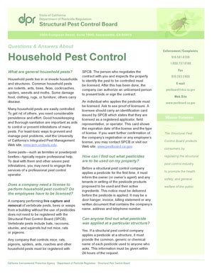 Termites can cause structural damage and landlords have an obligation to keep a warranty of habitability. Fillable Online pestboard ca Household Pest Control ...