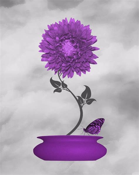 Purple Gray Home Decor Wall Art Photo Flower Bandw Floral