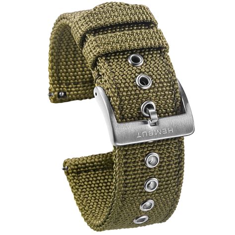 Hemsut Canvas Watch Bands Green Quick Release Quality Nylon Watch