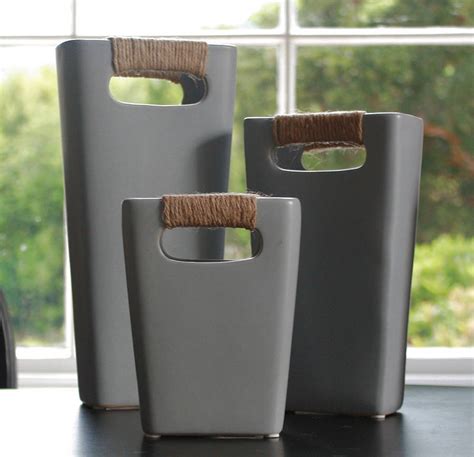 Set Of Three Grey Decorative Vases By Jodie Byrne