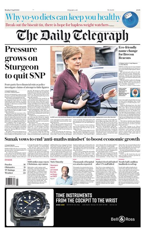 Daily Telegraph Front Page 17th Of April 2023 Tomorrows Papers Today
