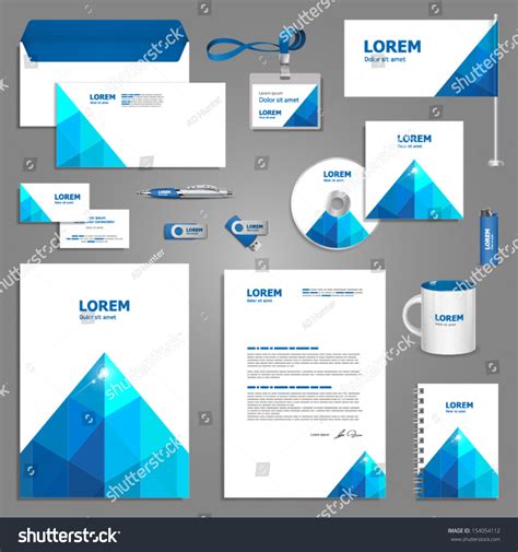 White Stationery Template Design Blue Pyramid Stock Vector 154054112 Shutterstock
