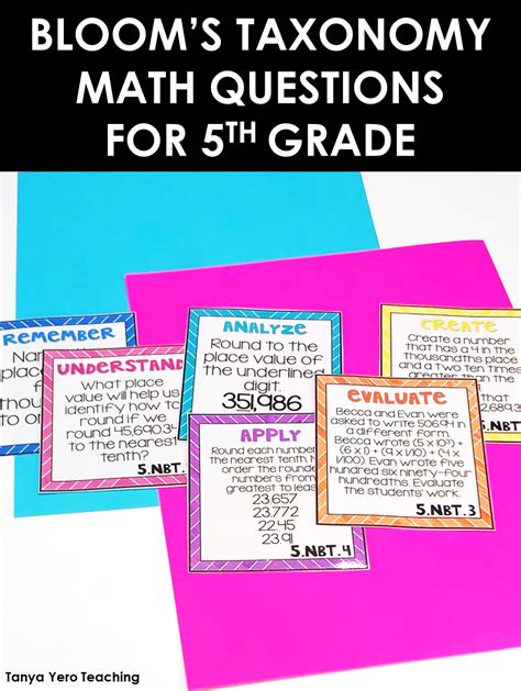 Math Blooms Taxonomy Question Cards In 2020 Math Questions Math