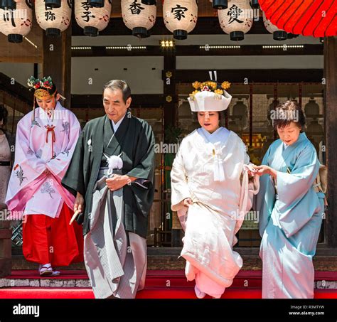 Kyoto Japan Couple Getting Married In A Shinto Wedding Ceremony At