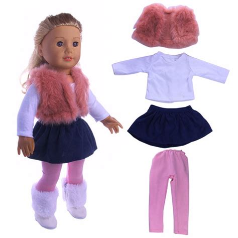 4pcs A Set American Girl Doll Clothes Set Winter Coat Dress And Legging
