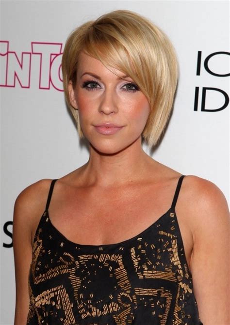 sleek side parted blonde asymmetric blonde bob cut farah fath s short haircut hairstyles weekly