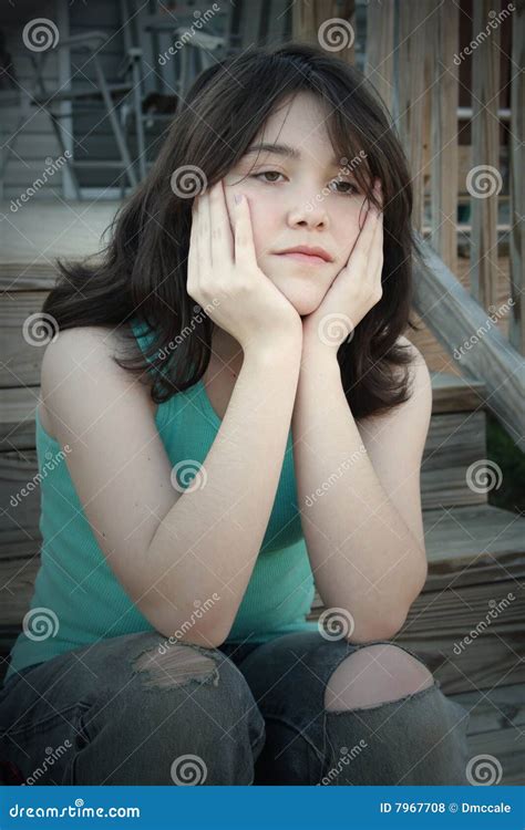 Sad Depressed Teen Girl On Stairs Stock Photo Image Of Crying