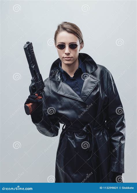 Cool Female Spy Holding A Gun Stock Image Image Of Handgun Criminal