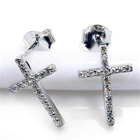 Cz And 925 Sterling Silver Cross Earrings Stud Earrings X257