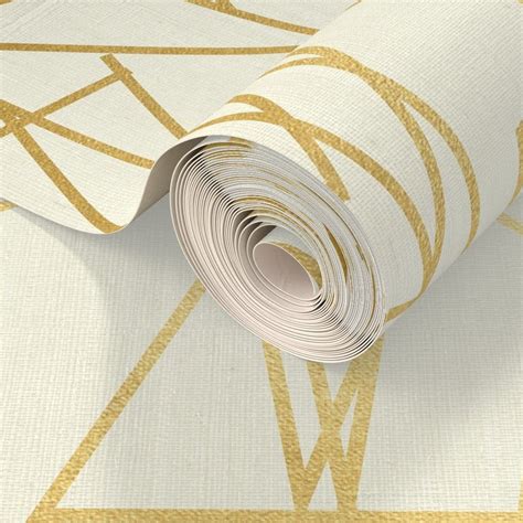 Geometric Angles Gold Cream Ivory Wallpaper In 2022 Grasscloth