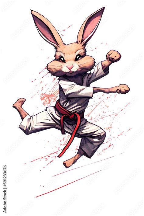 Funny Karate Rabbit For Gym And Dojo Cartoon Style Generative Ai